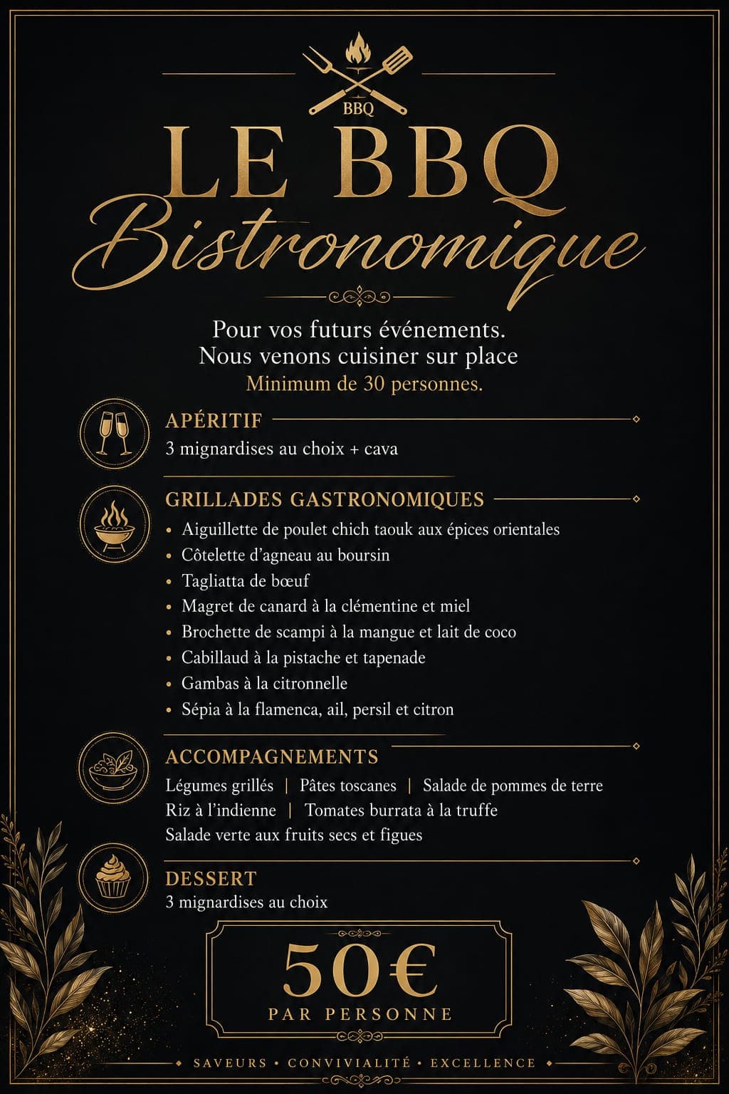 Menu du BBQ bistronomique à 50 € par personne